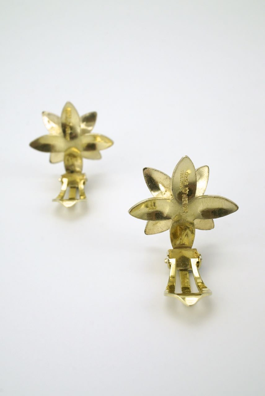 Norwegian silver and white enamel flower clip earrings 1950s