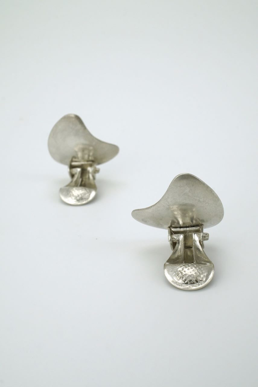 Vintage Swedish silver and blue enamel triangular clip earrings 1950s