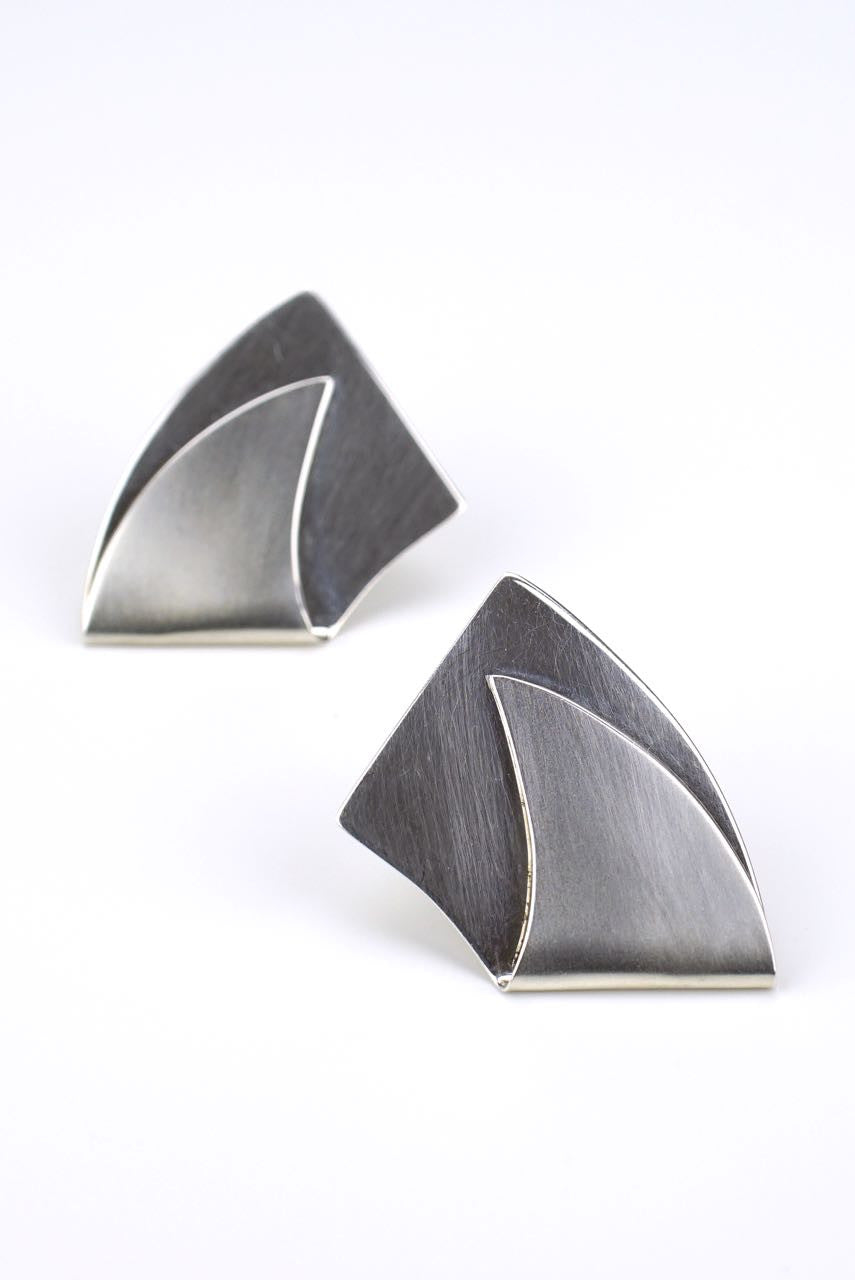 Vintage Sydney Lynch Silver Folded Curve Earrings