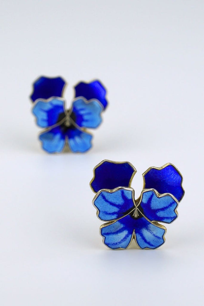 David Andersen blue enamel flower earrings