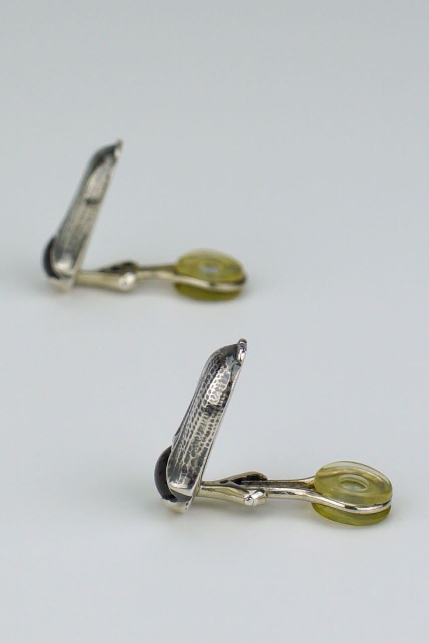 Vintage Georg Jensen Silver Garnet Flower Clip Earrings - Year 2007