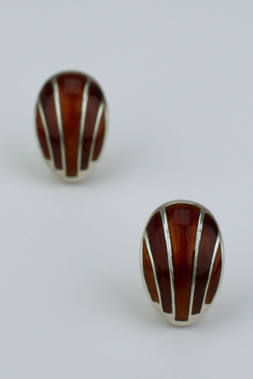 David Andersen silver and red enamel shell clip earrings
