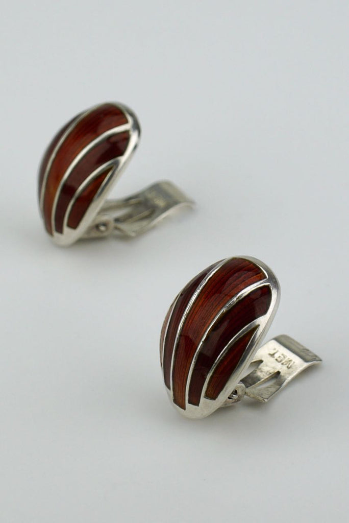 David Andersen silver and red enamel shell clip earrings