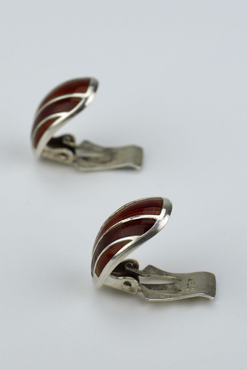 David Andersen silver and red enamel shell clip earrings