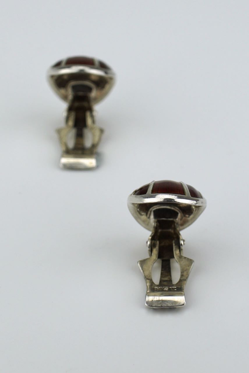 David Andersen silver and red enamel shell clip earrings