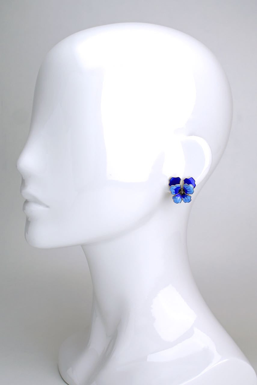 David Andersen blue enamel flower earrings
