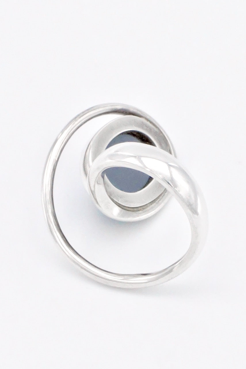 Vintage Georg Jensen Sterling Silver Hematite Loop Ring - Design Hans Hansen