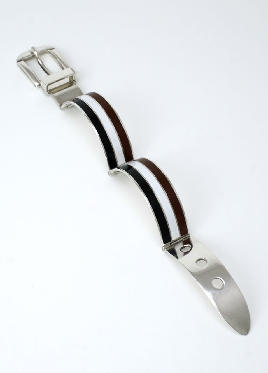 Vintage Gucci Silver and Striped Enamel Belt Buckle Bracelet 1960s