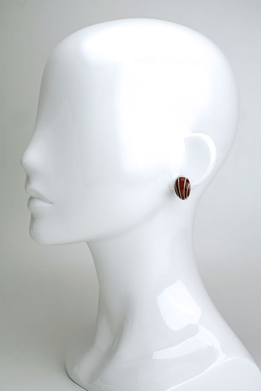 David Andersen silver and red enamel shell clip earrings