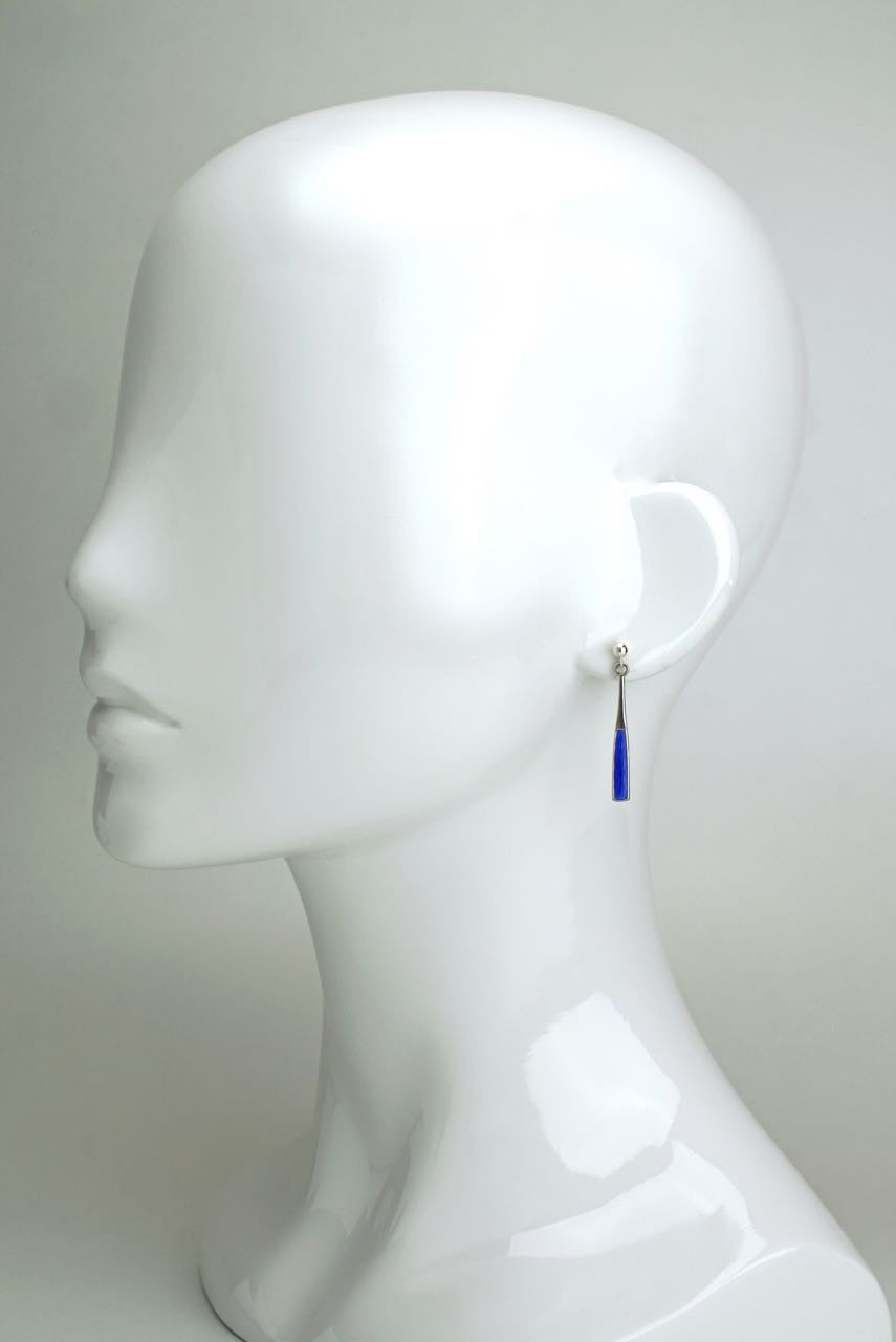 Norwegian silver and blue enamel paddle earrings