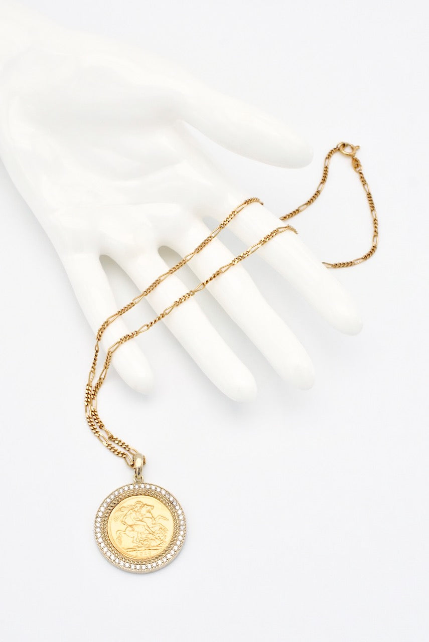 Vintage 18k Gold Diamond Italian Sovereign Coin Pendant Chain Necklace –  antiques-art-design