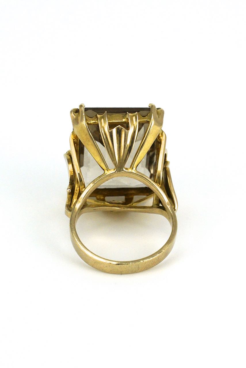 Vintage 9k yellow gold smoky quartz cocktail ring