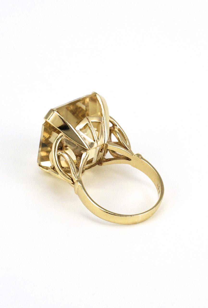 9k yellow gold smoky quartz square cocktail ring 1960s