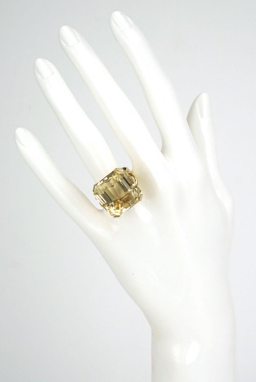 9k yellow gold smoky quartz square cocktail ring 1960s