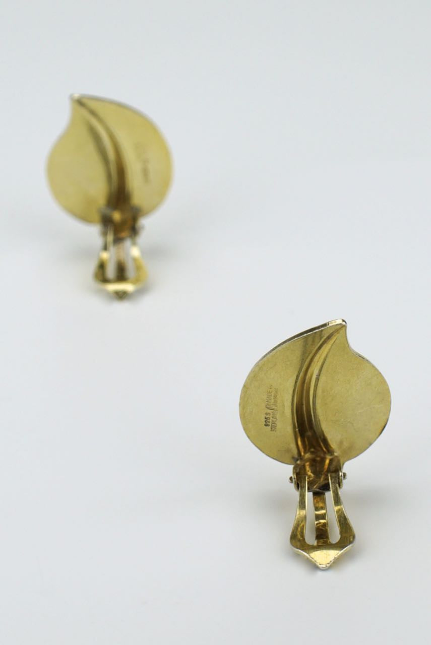 Norwegian silver and yellow enamel leaf clip earrings