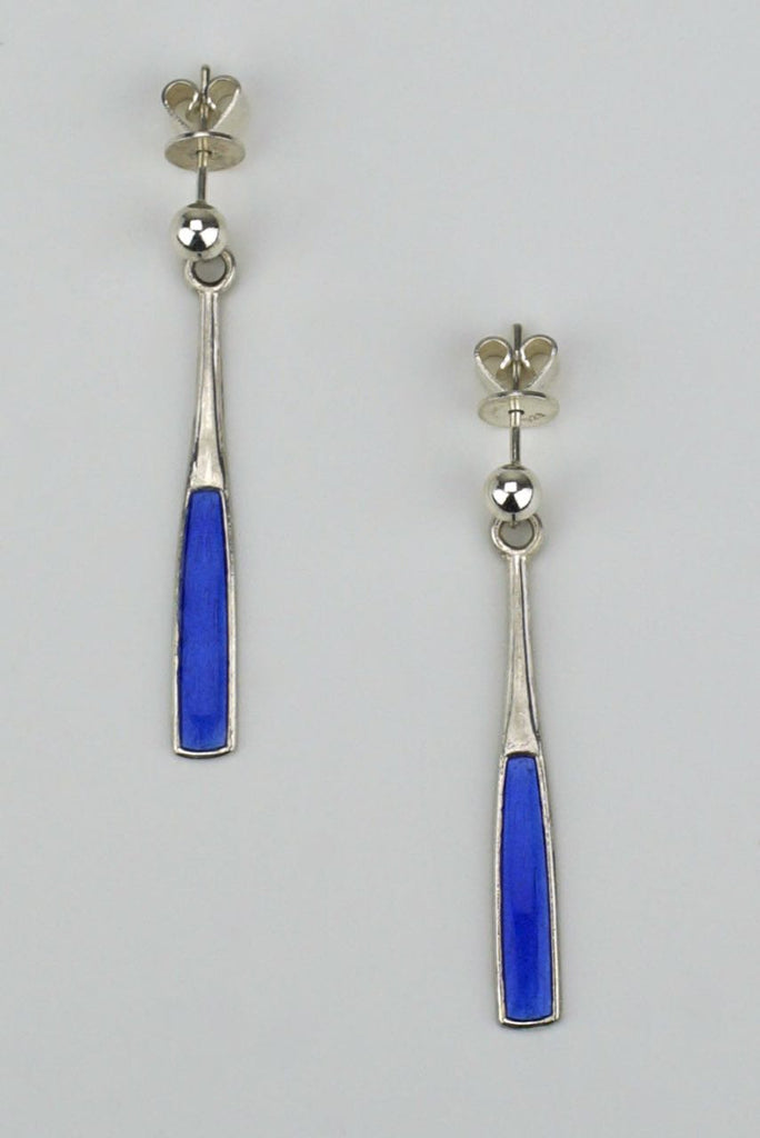 Norwegian silver and blue enamel paddle earrings
