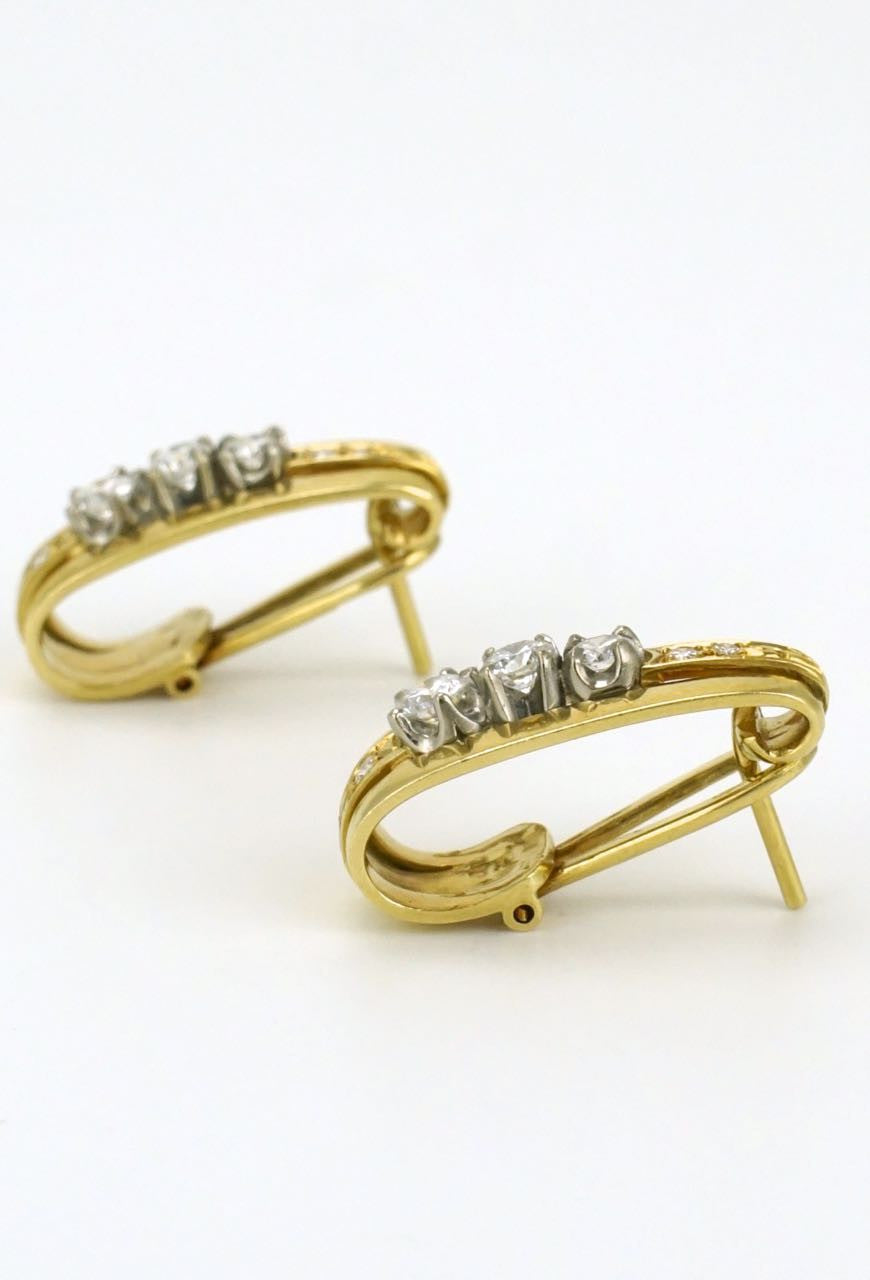 18k yellow gold and diamond half hoop earrings