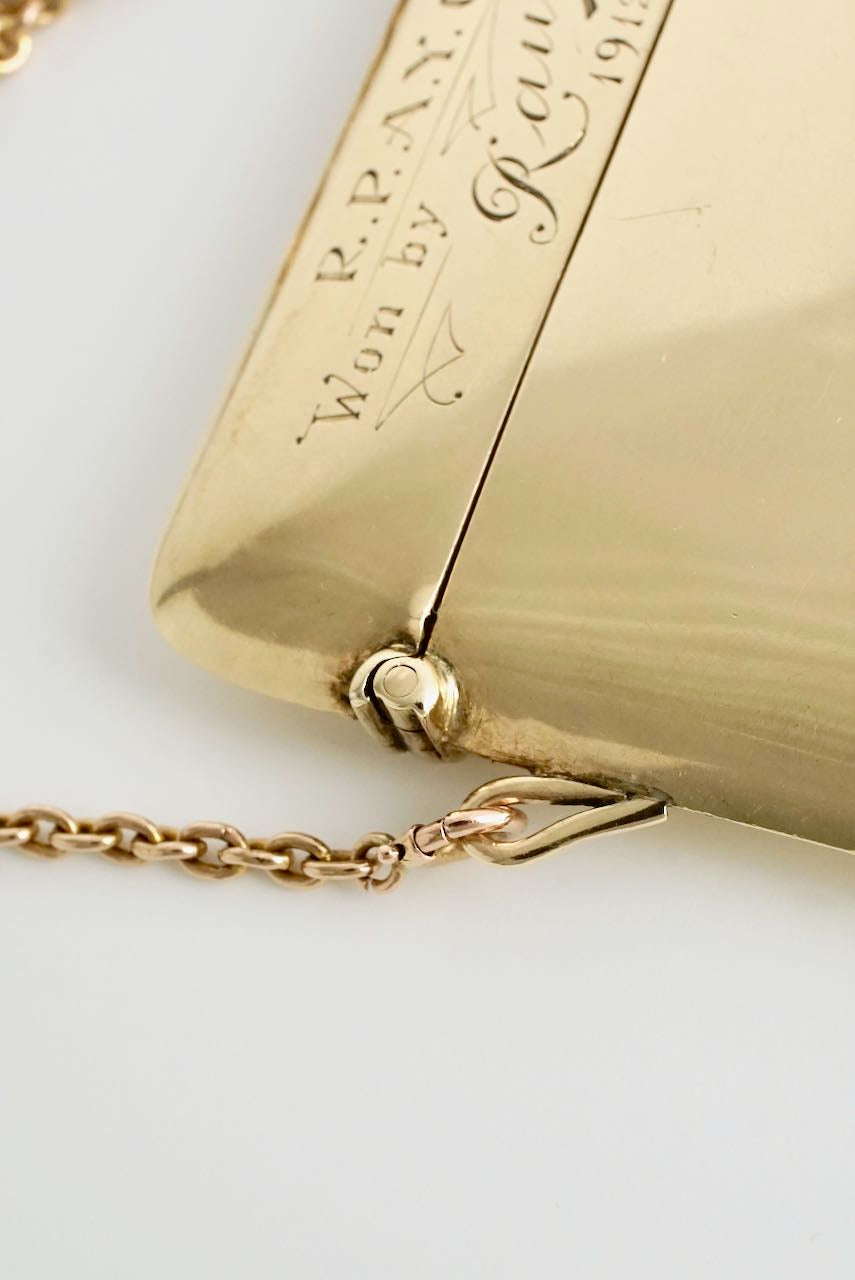 Antique Historic 9k Gold Card Case Australian Sporting Social Interest -  RPAYC Rawhiti 1912