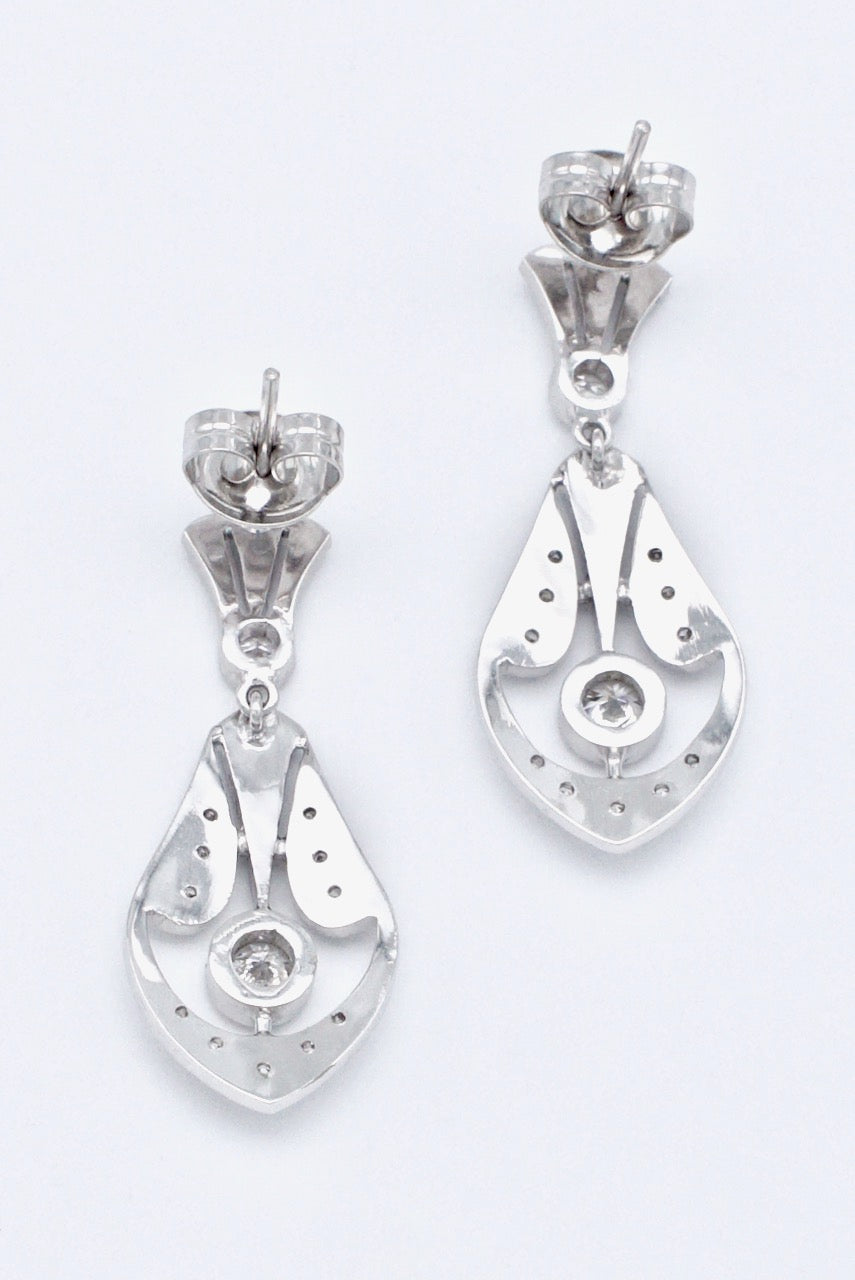 Vintage 18k White Gold Diamond Drop Earrings