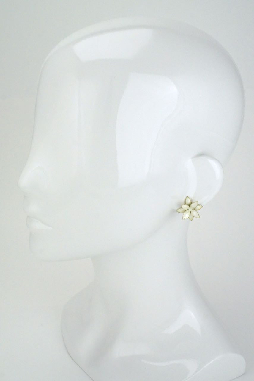 Norwegian silver and white enamel flower clip earrings 1950s