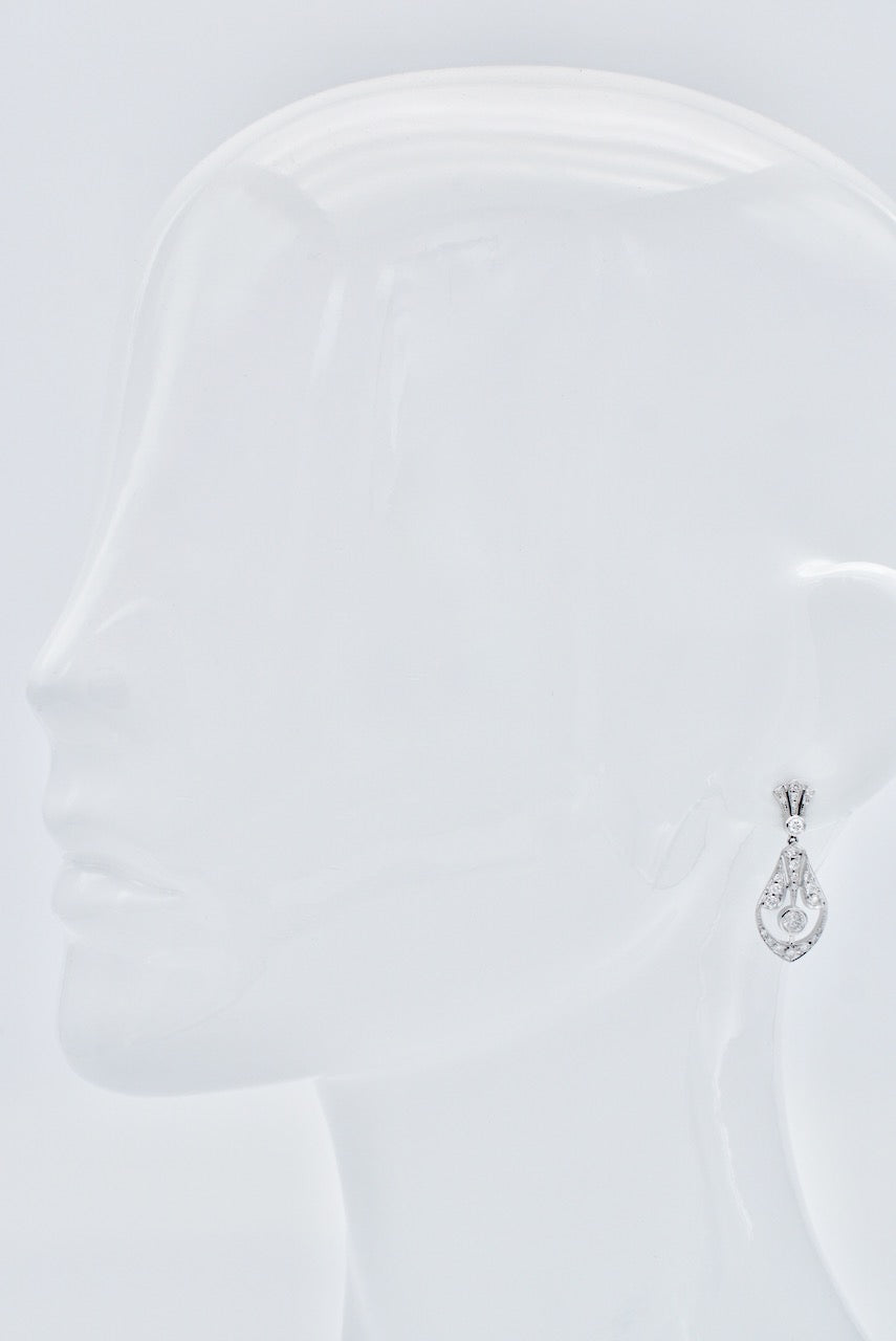 Vintage 18k White Gold Diamond Drop Earrings