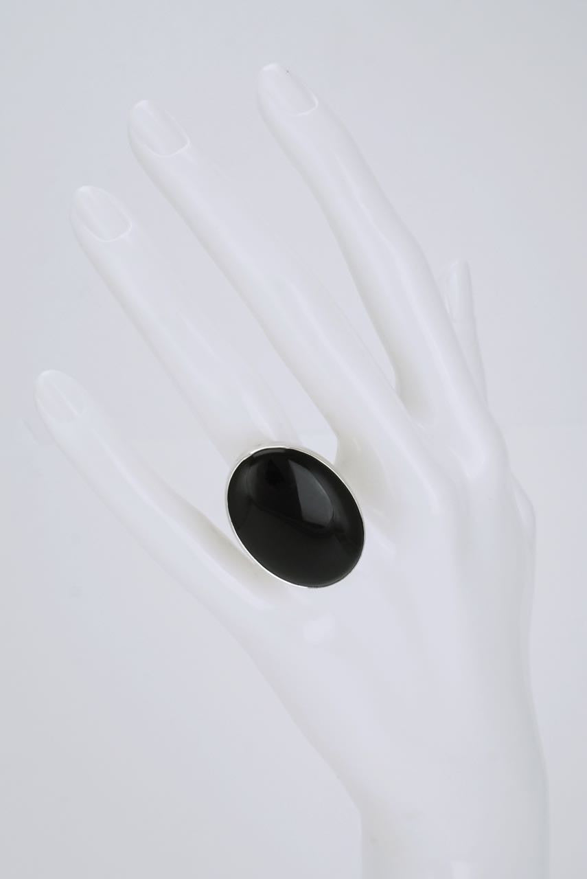 Vintage Danish silver oval onyx ring 1970s