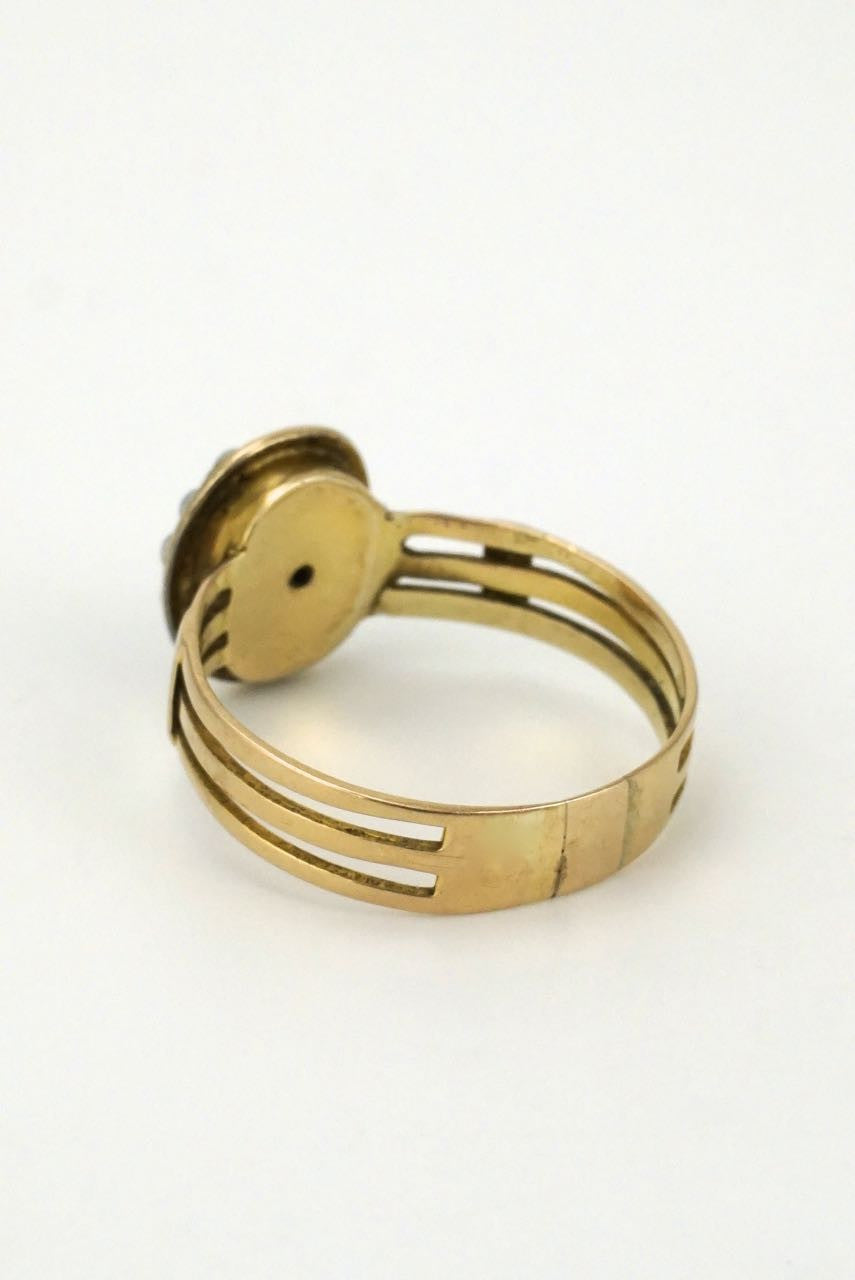 Antique Georgian 15k Yellow Gold Diamond Pearl Ring - 1820s