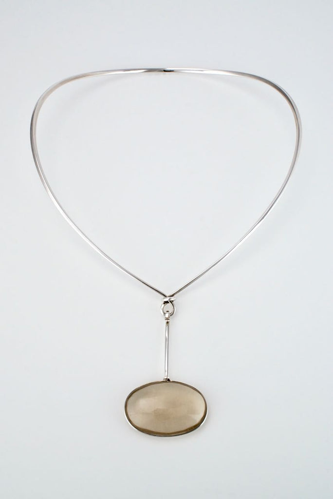 Vintage Georg Jensen Torun Sterling Rutilated Quartz Pendant Necklace Neck Ring - design 133 and 167