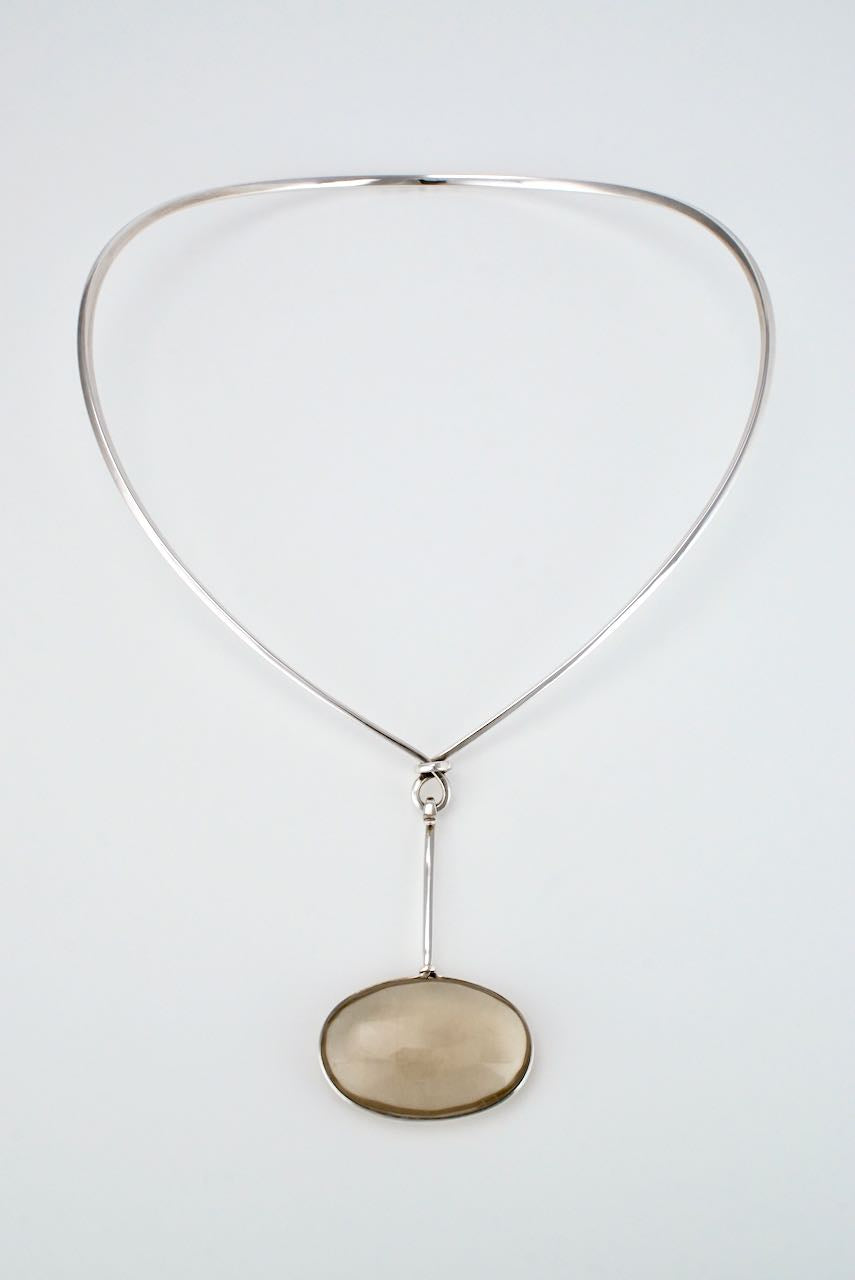 Vintage Georg Jensen Torun Sterling Rutilated Quartz Pendant Necklace Neck Ring - design 133 and 167
