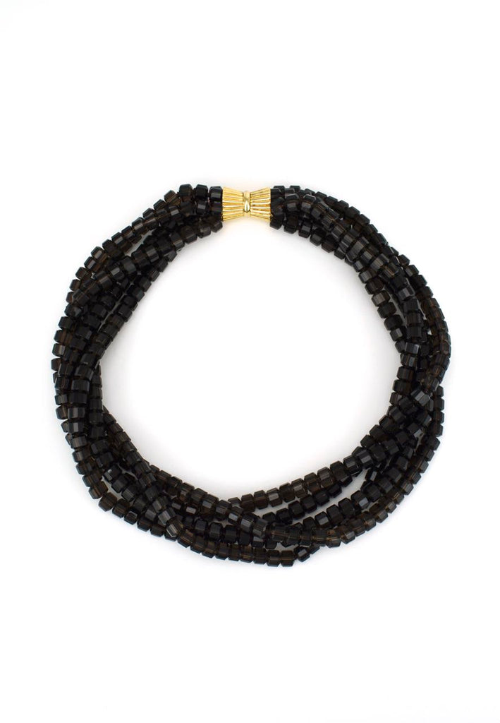 Dark Smoky Quartz 5 Strand Bead Necklace