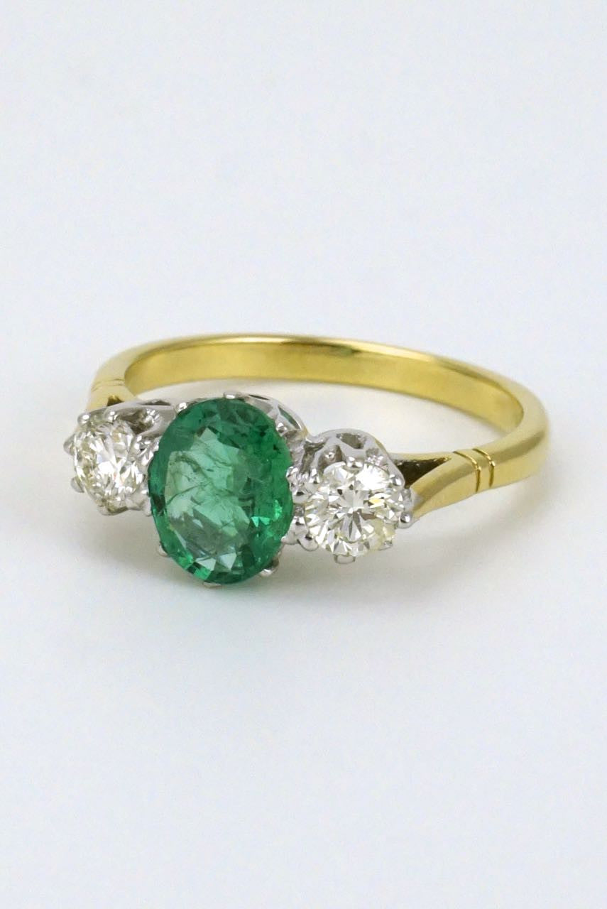 18k yellow gold emerald and diamond ring - 1950s