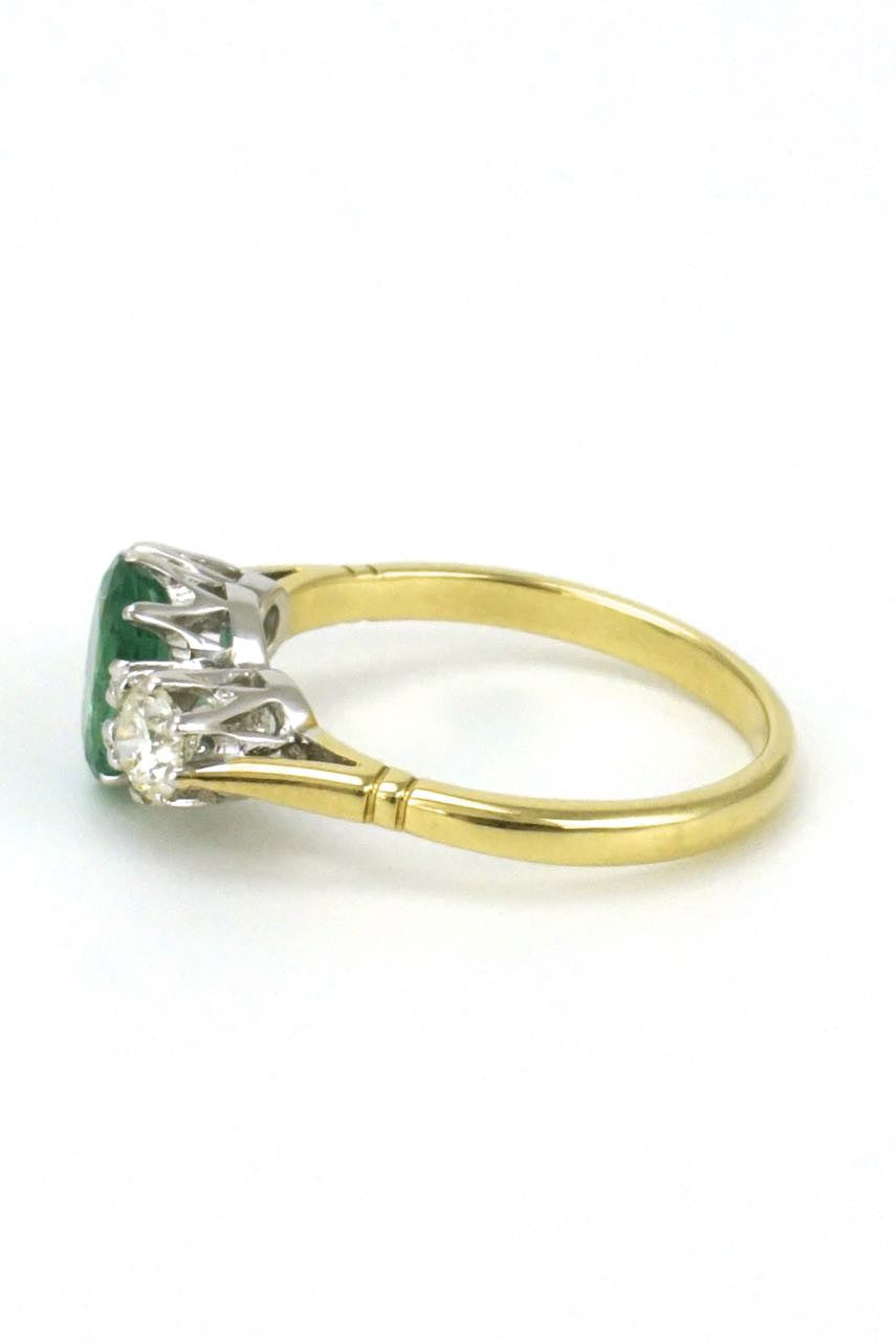 18k yellow gold emerald and diamond ring - 1950s