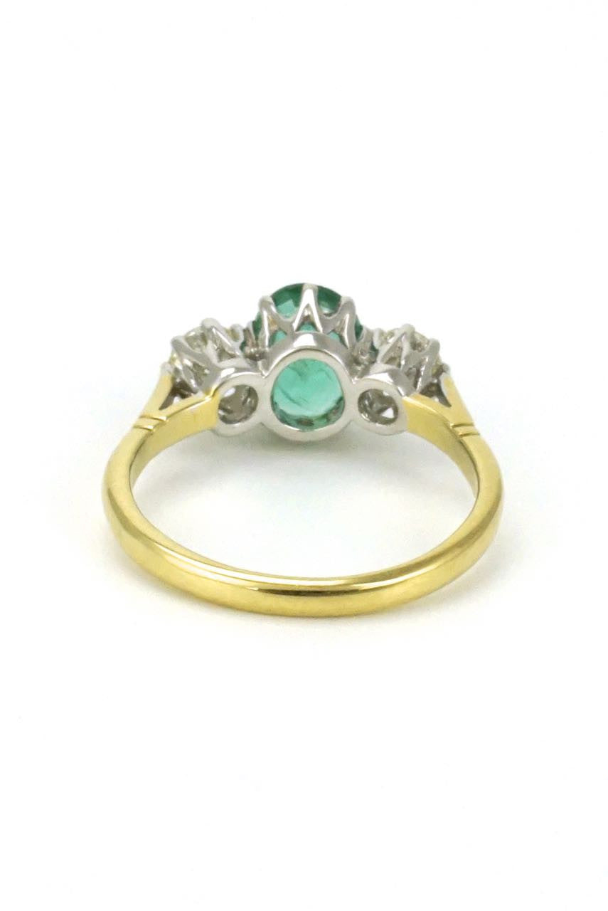 18k yellow gold emerald and diamond ring - 1950s