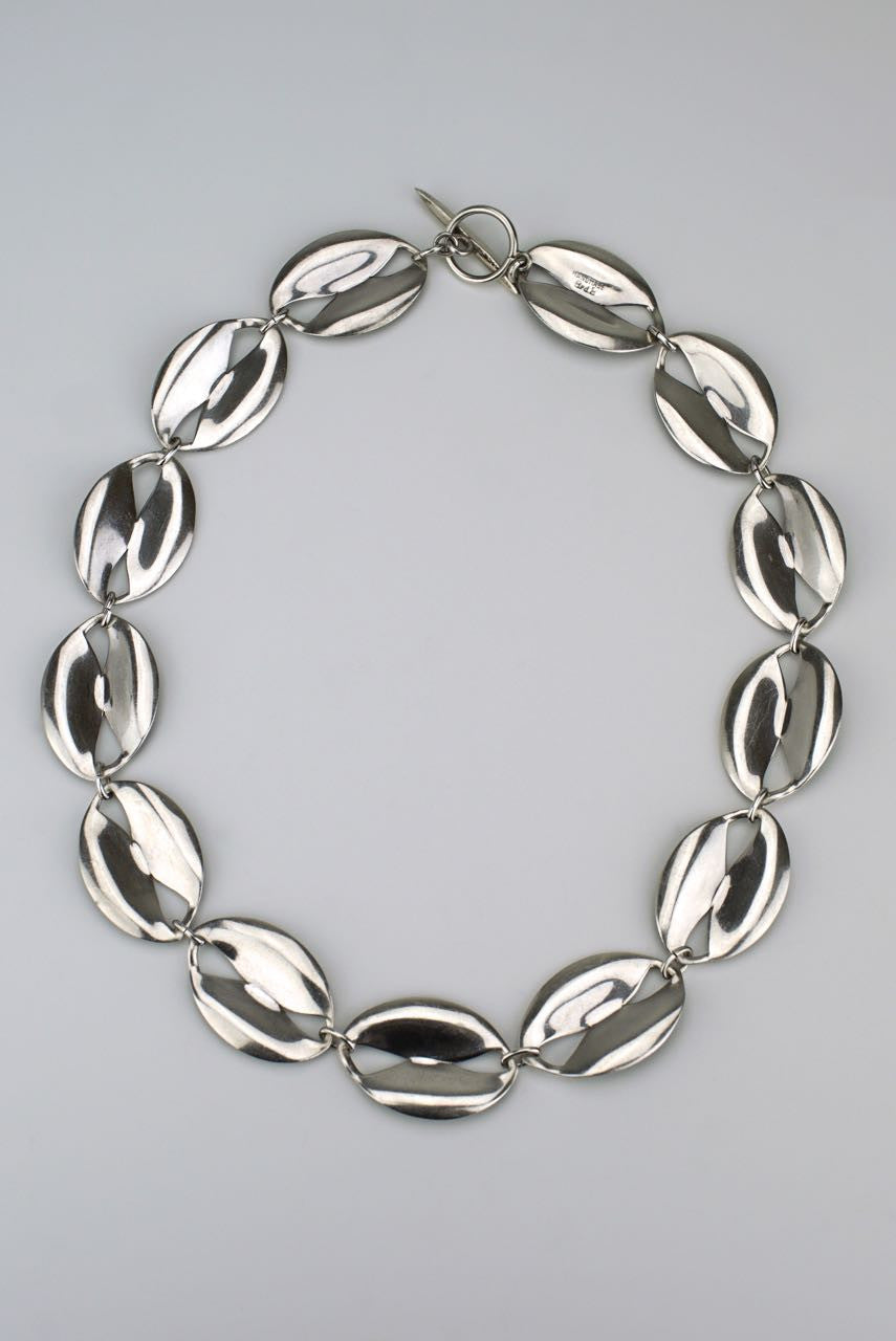 Danish silver and black enamel leaf necklace 1960s