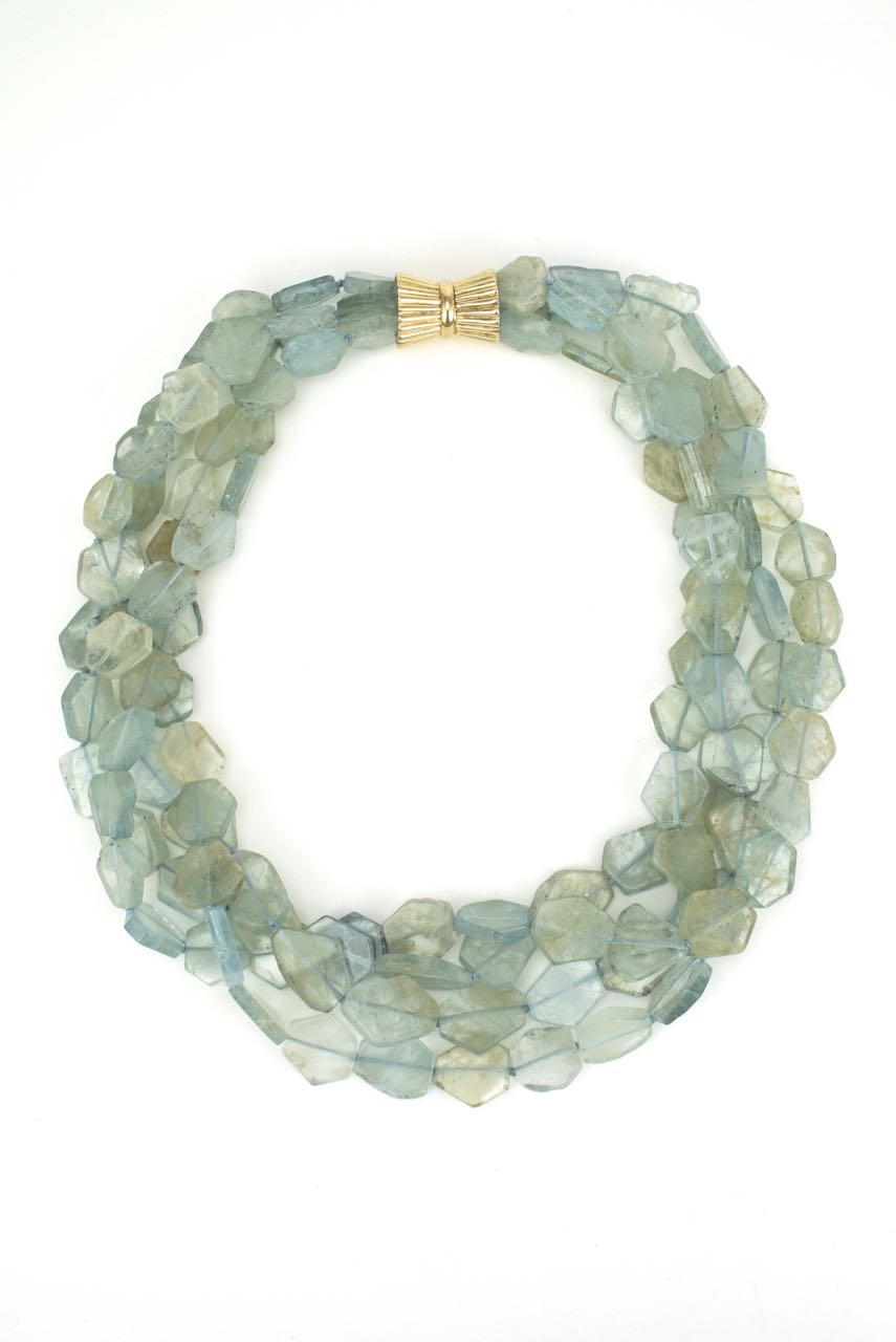 Aquamarine Four Strand Flat Bead Necklace