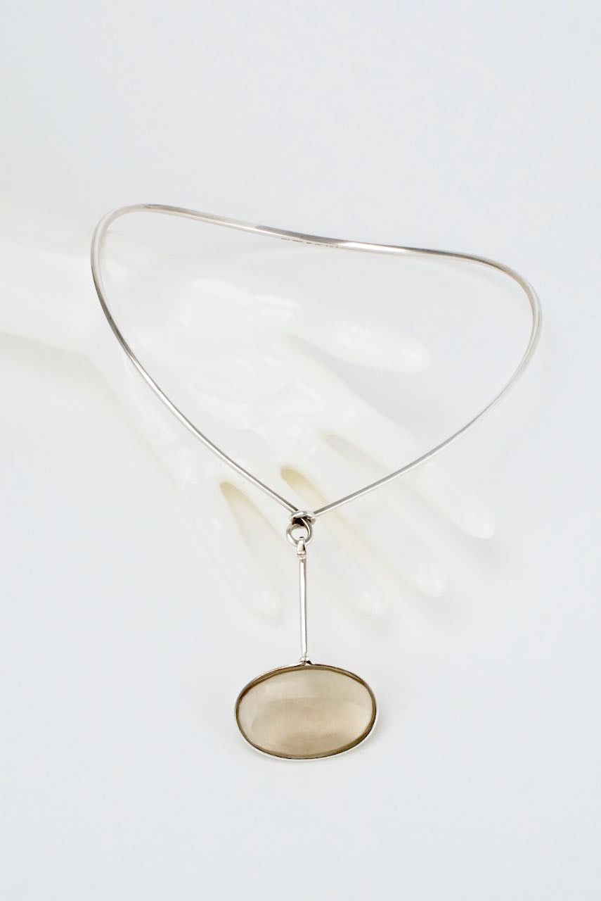 Vintage Georg Jensen Torun Sterling Rutilated Quartz Pendant Necklace Neck Ring - design 133 and 167