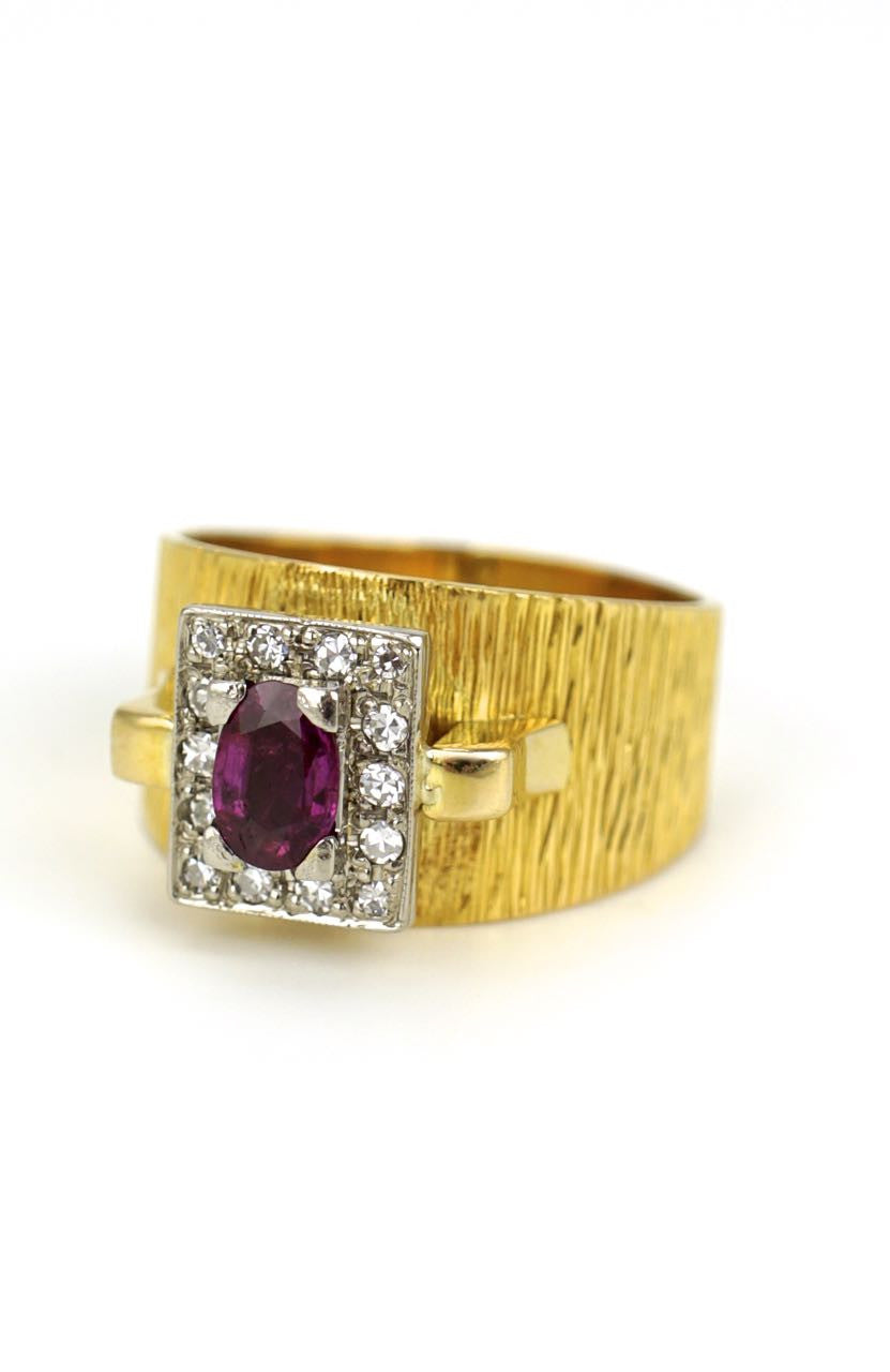 Vintage 18k Yellow Gold Ruby and Diamond Ring - 1960s