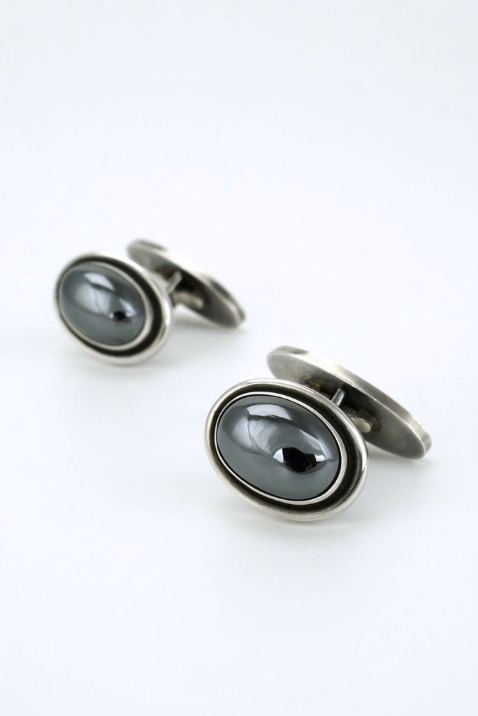 Georg Jensen silver and hematite cabachon cufflinks - design 44