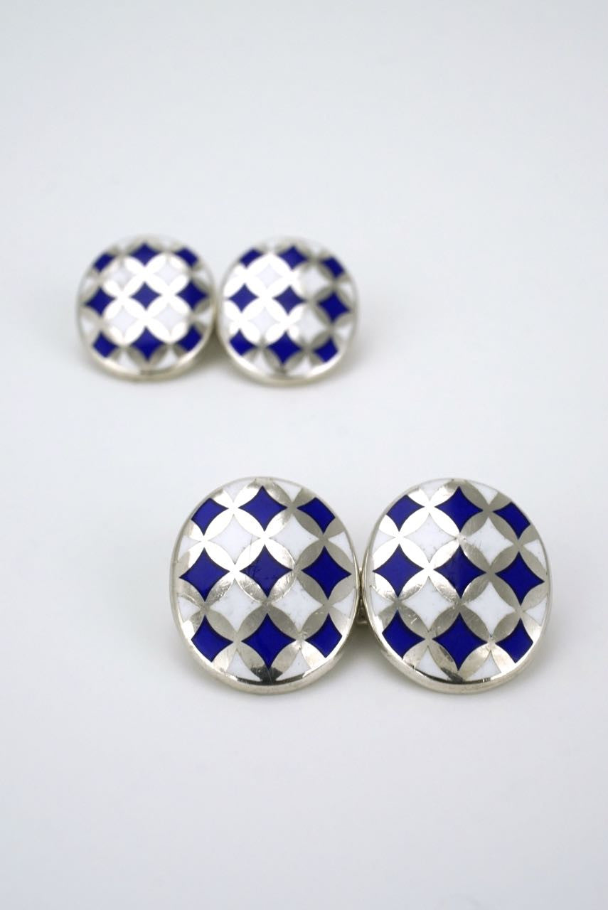 Vintage Sterling silver blue and white enamel cufflinks -1990s
