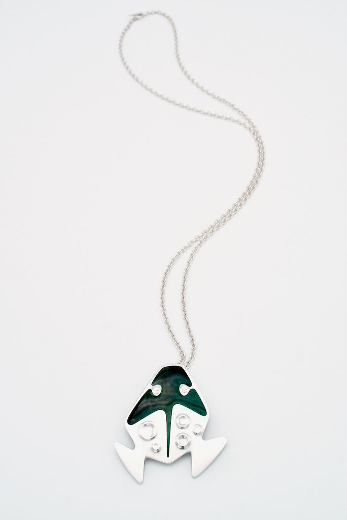 Vintage Georg Jensen Silver Enamel Frog Pendant Necklace - Design 352 Henning Koppel