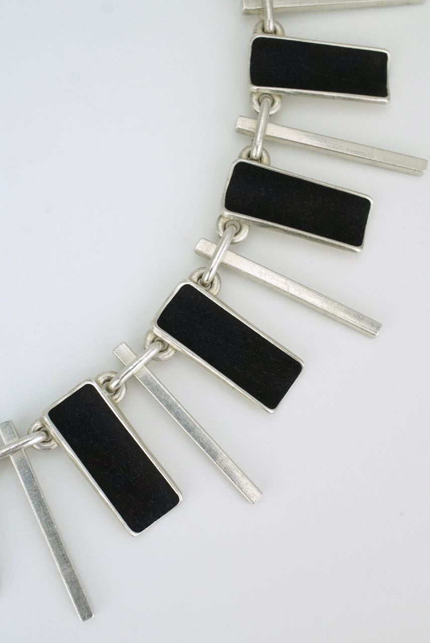 Danish silver panel and spike necklace