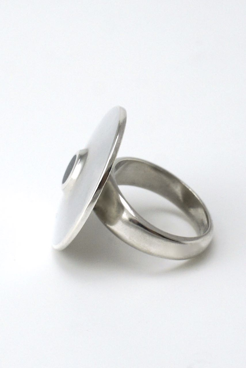 Georg Jensen silver modernist disc ring with enamel dot - design 162