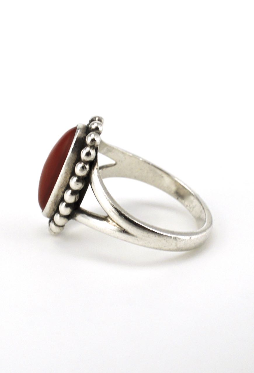 Georg Jensen sterling silver oval coral ring - design 9