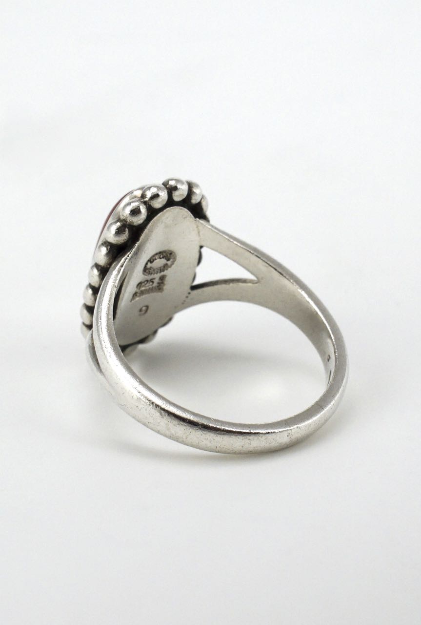 Georg Jensen sterling silver oval coral ring - design 9