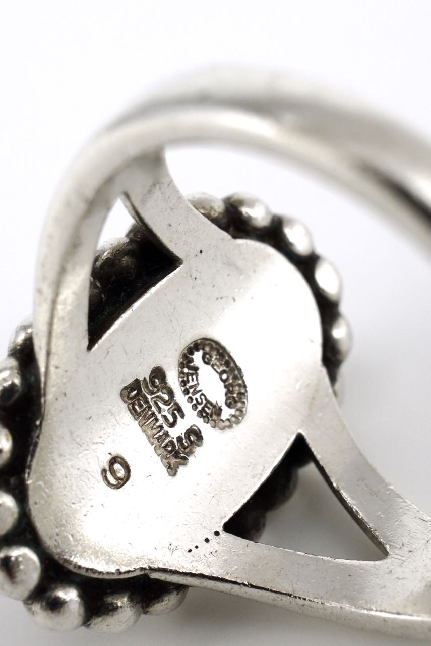 Georg Jensen sterling silver oval coral ring - design 9