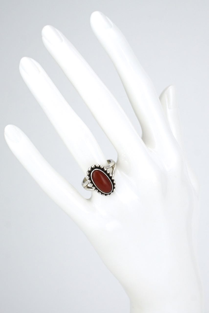 Georg Jensen sterling silver oval coral ring - design 9