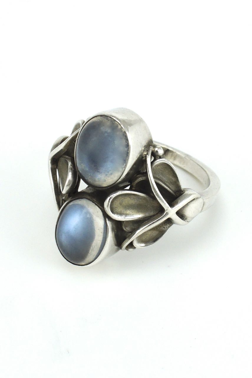 Georg Jensen Sterling Silver Double Moonstone Leaf Ring - Design 48 Henry Pilstrup