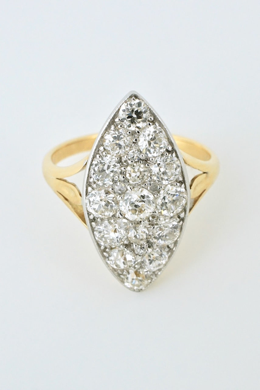 Antique 18k Yellow Gold Old Cut Diamond Marquise Shape Ring