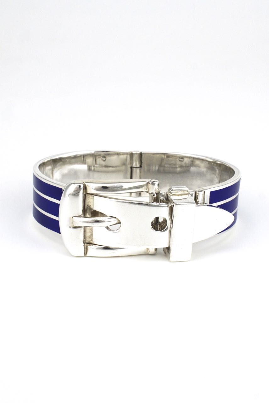 Italian solid silver and blue enamel belt bracelet 1960s