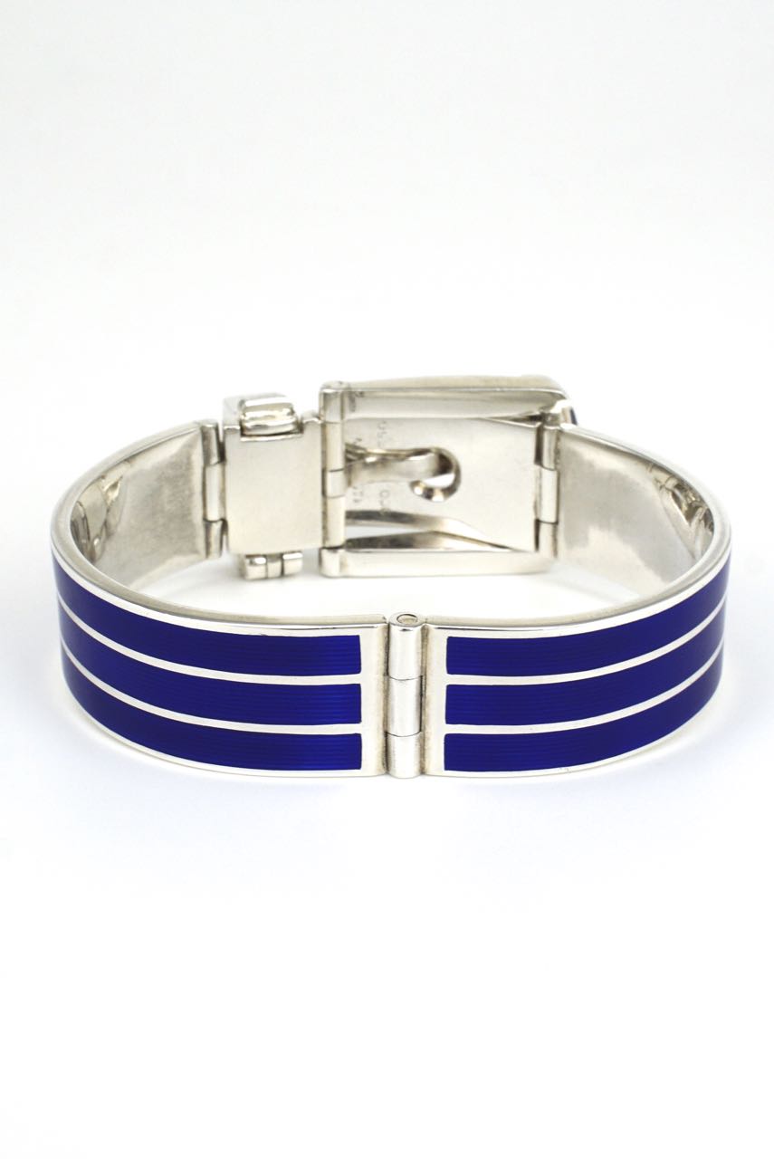 Italian solid silver and blue enamel belt bracelet 1960s
